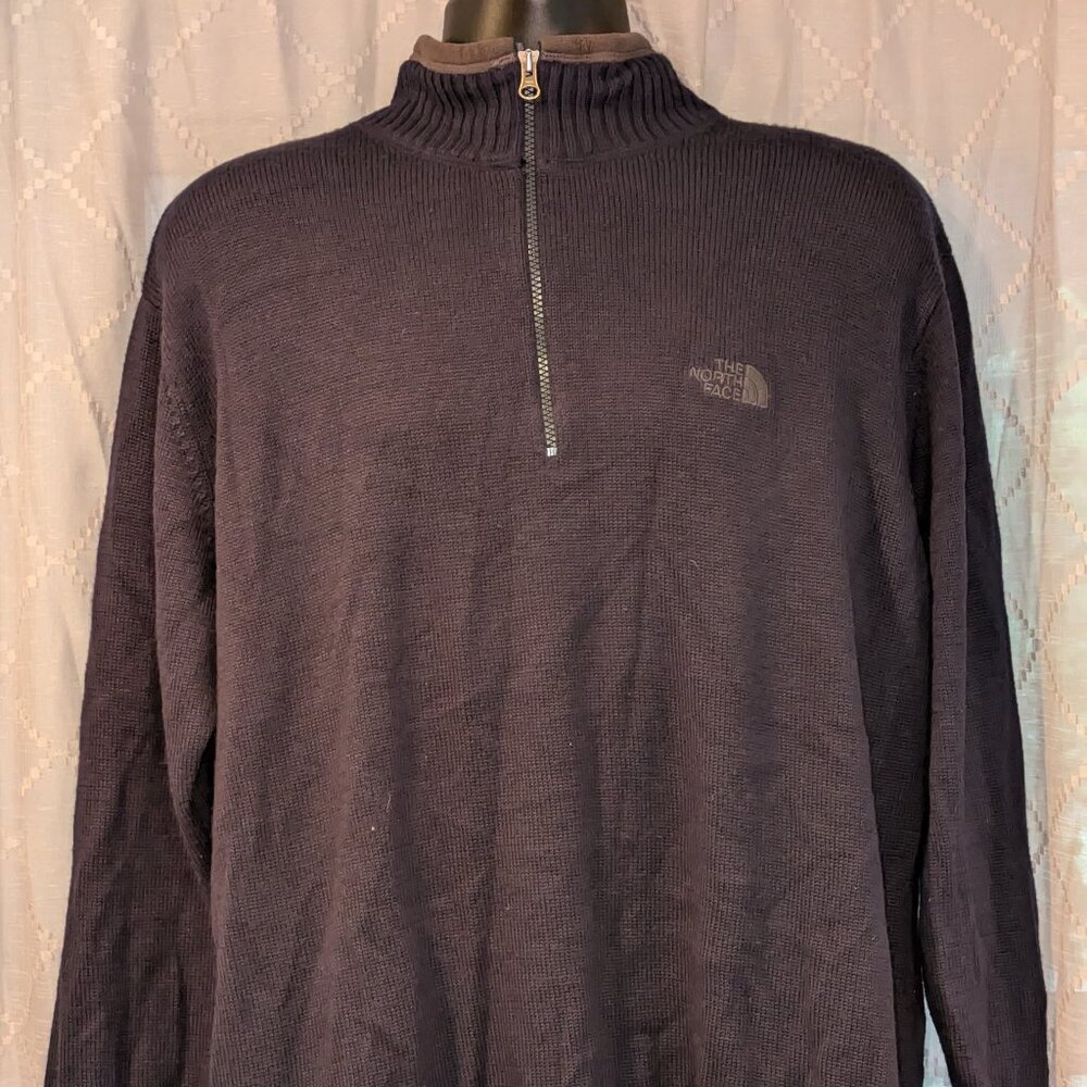 The North Face Men's Sweater Navy b‎ 1/4 Zip Pullover Ribbed A5 Fleece Neck XL